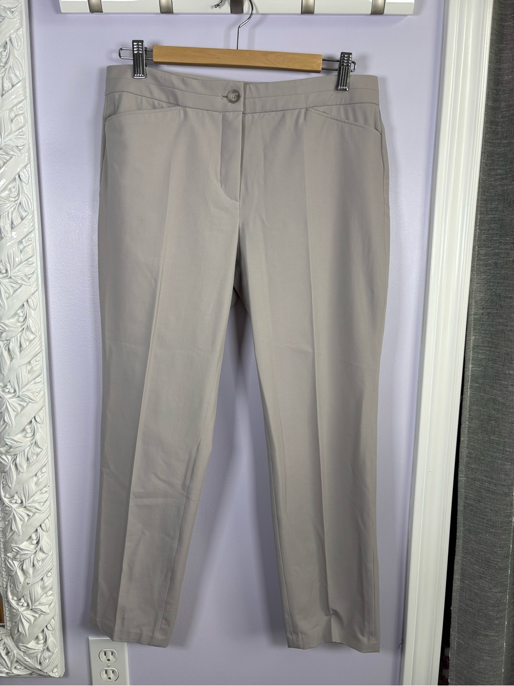 RIANI Light Taupe Luxury Straight-Leg Chic Ankle Trousers